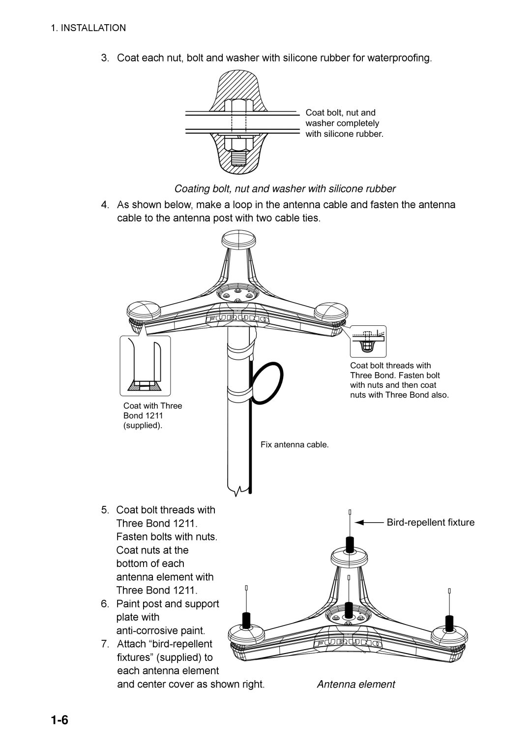 Furuno SC-110 manual Coating bolt, nut and washer with silicone rubber, Antenna element 