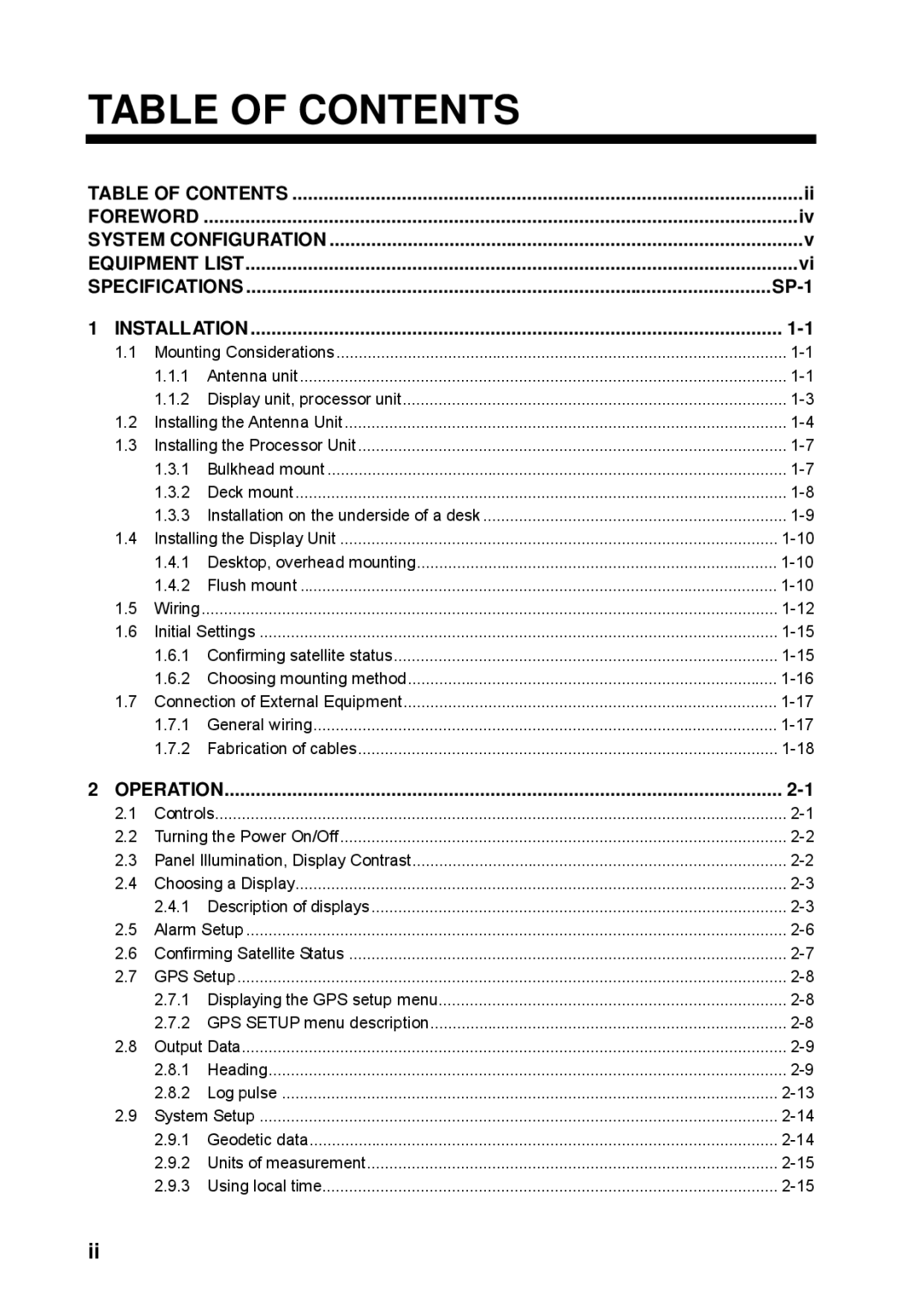 Furuno SC-110 manual Table of Contents 