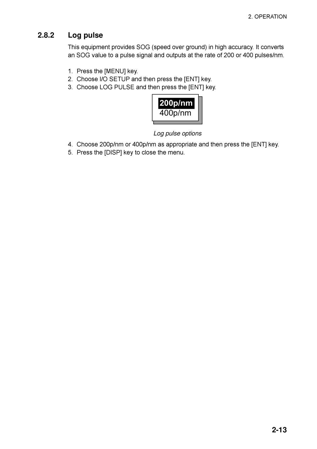 Furuno SC-110 manual Log pulse options 