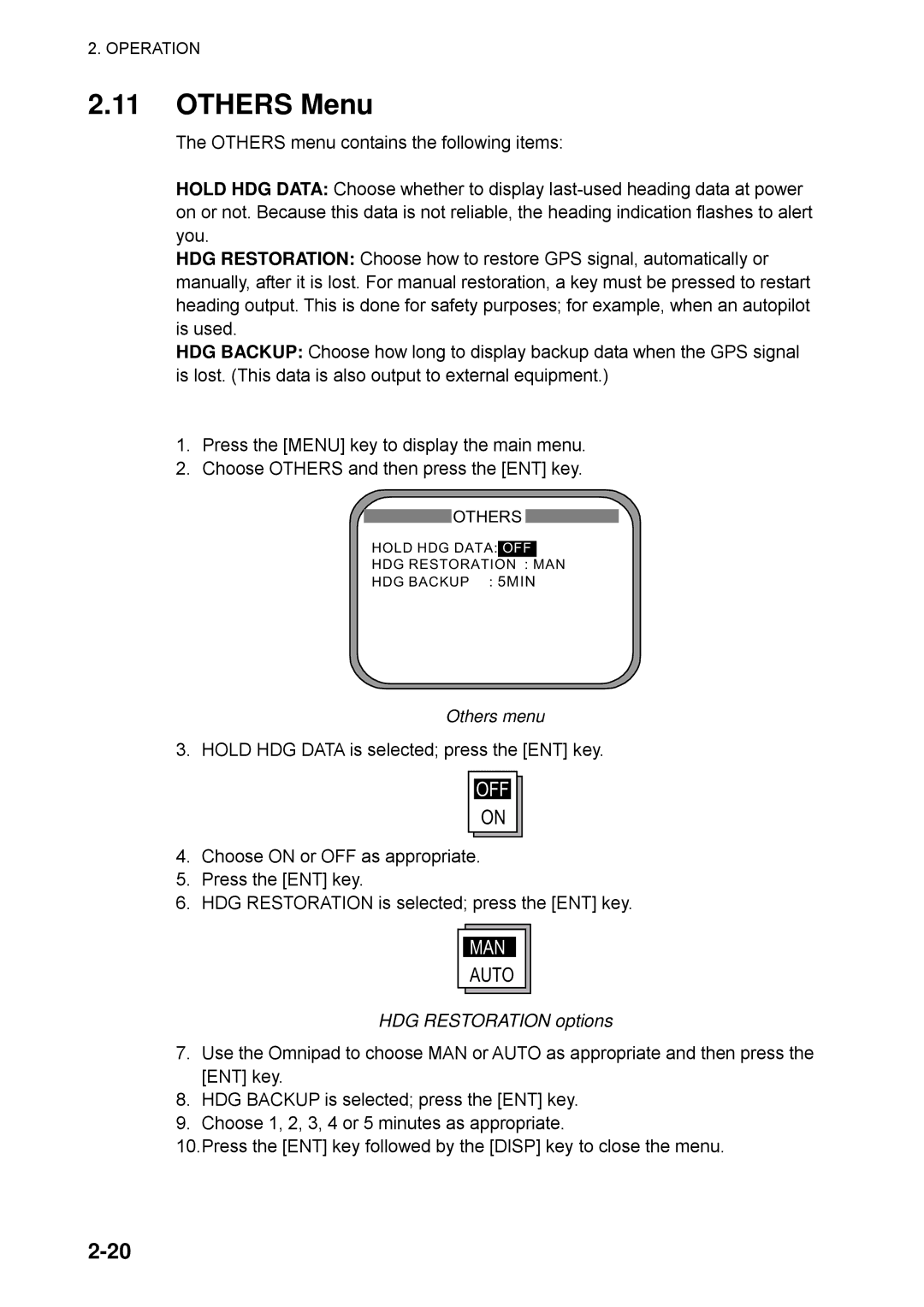 Furuno SC-110 manual Others Menu, Others menu, HDG Restoration options 