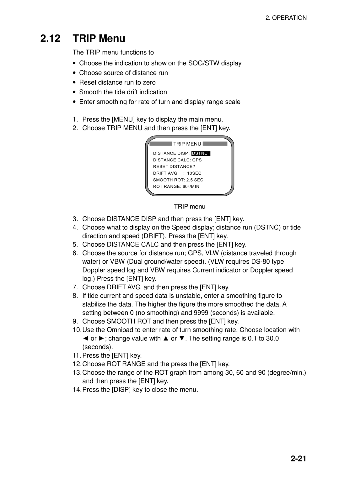 Furuno SC-110 manual Trip Menu, Trip menu 