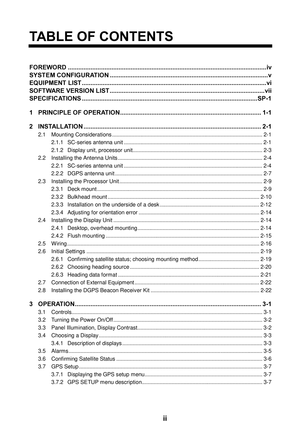 Furuno SC-120 manual Table of Contents 