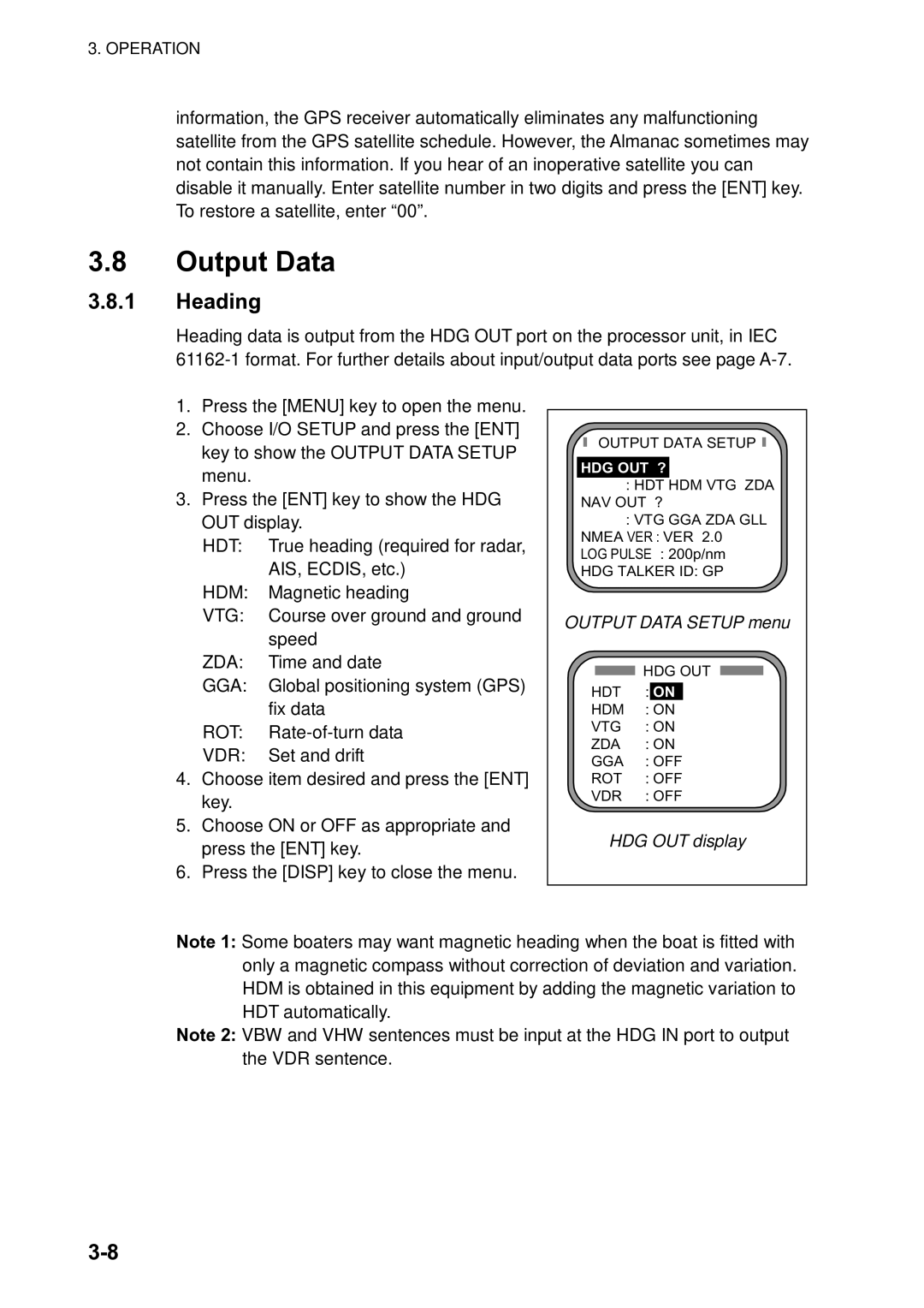 Furuno SC-120 manual Output Data, Heading 