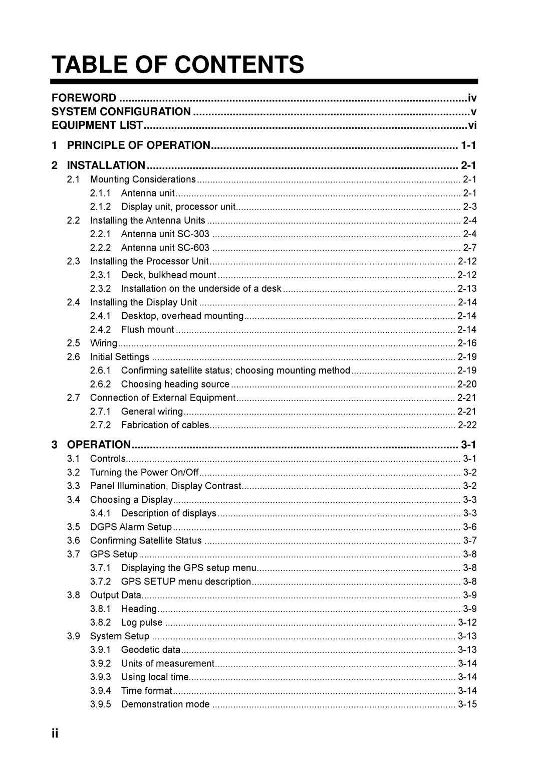 Furuno SC-50 manual Table of Contents 