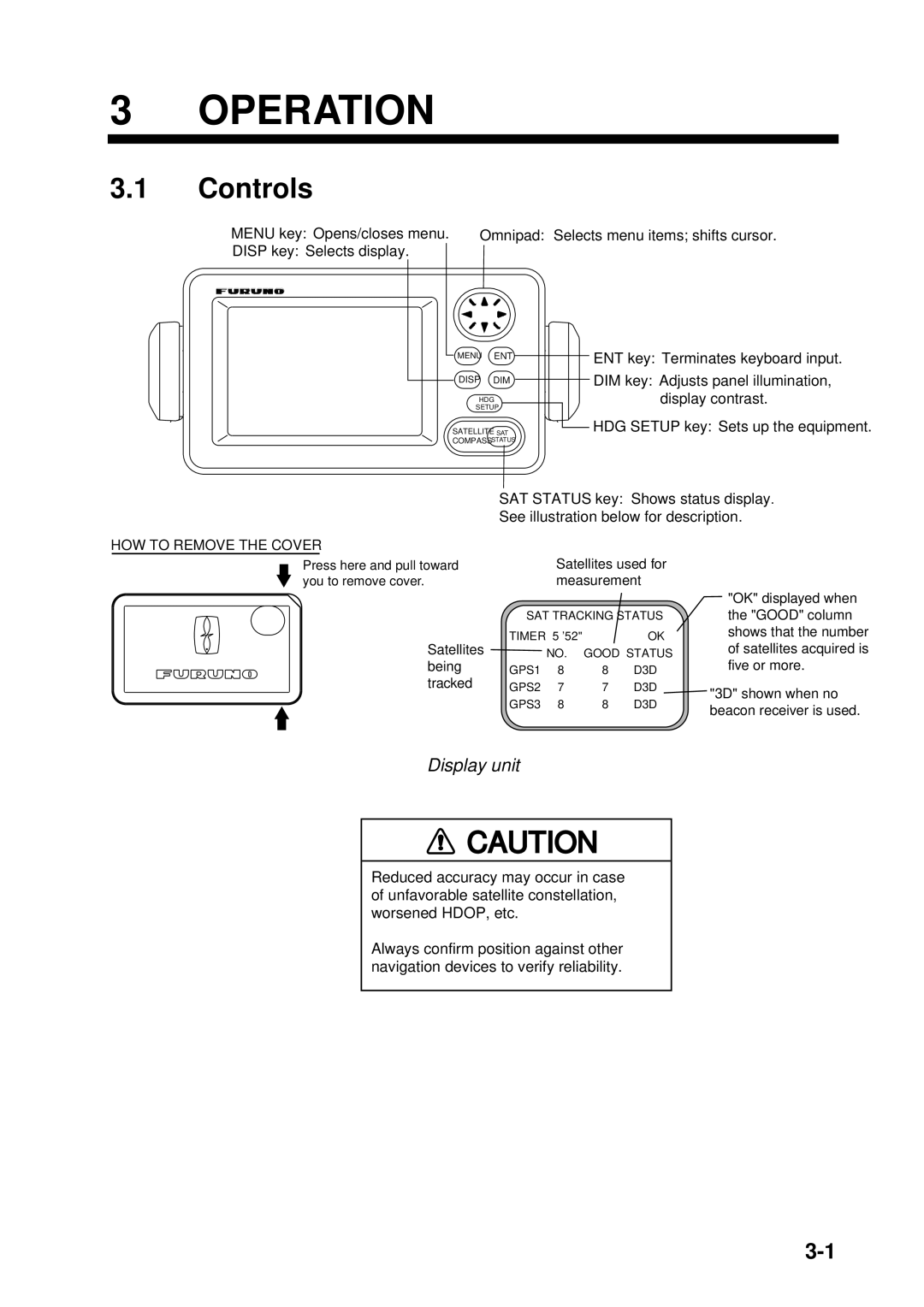 Furuno SC-50 manual Operation, Controls, Display unit 