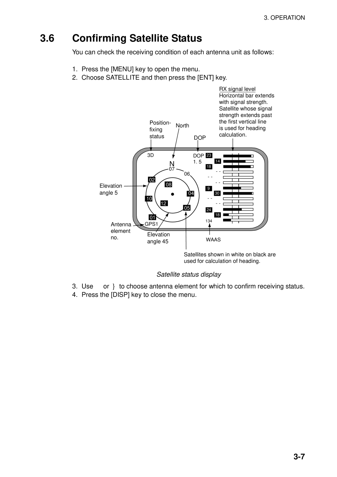 Furuno SC-50 manual Confirming Satellite Status, Satellite status display 