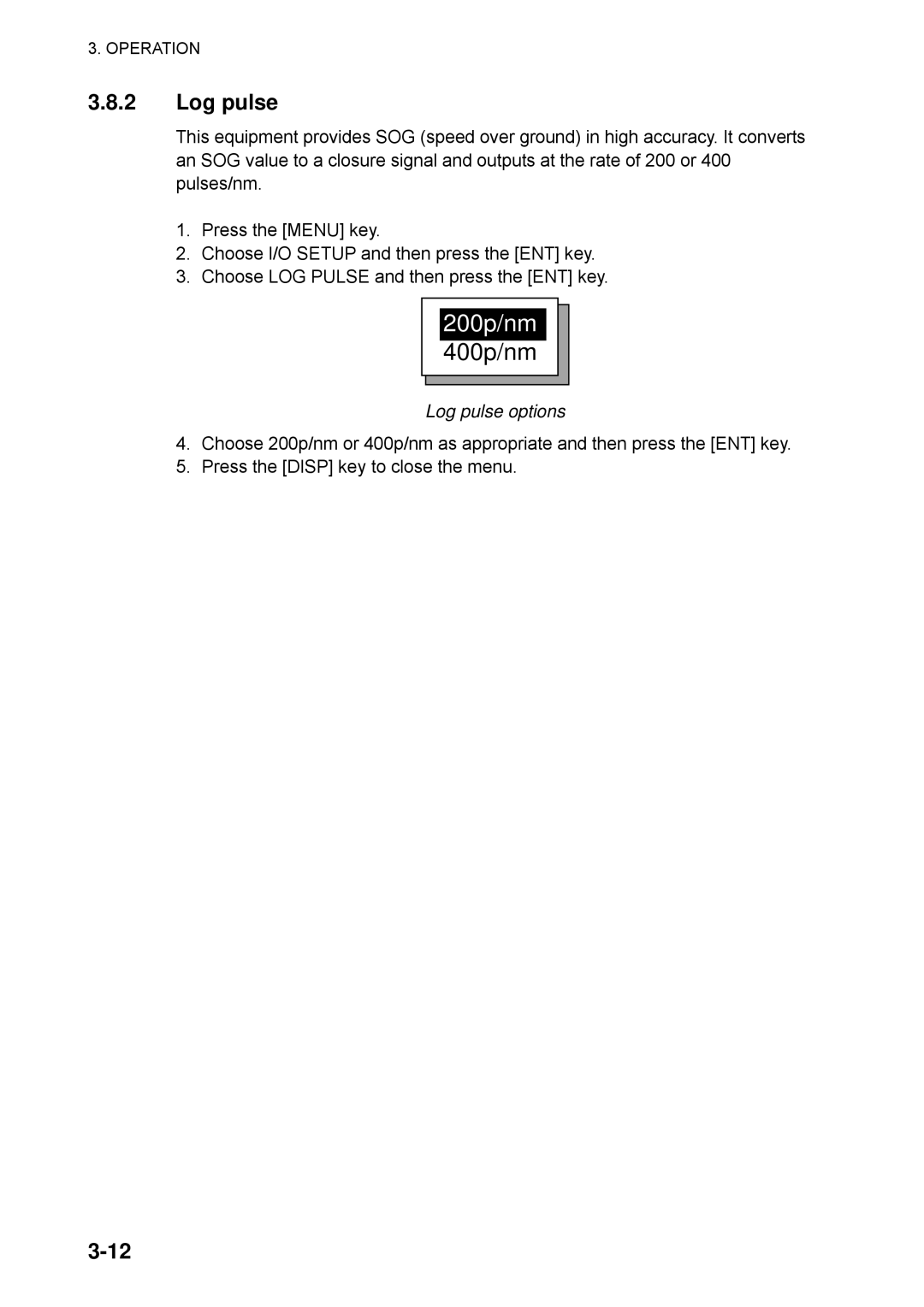 Furuno SC-50 manual Log pulse options 