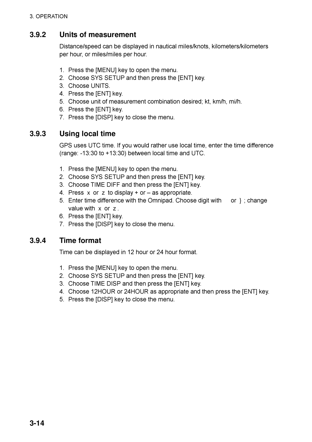 Furuno SC-50 manual Units of measurement, Using local time, Time format 