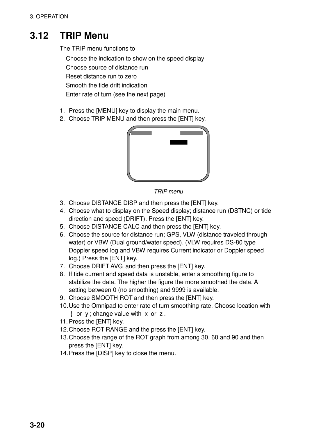 Furuno SC-50 manual Trip Menu, Trip menu 