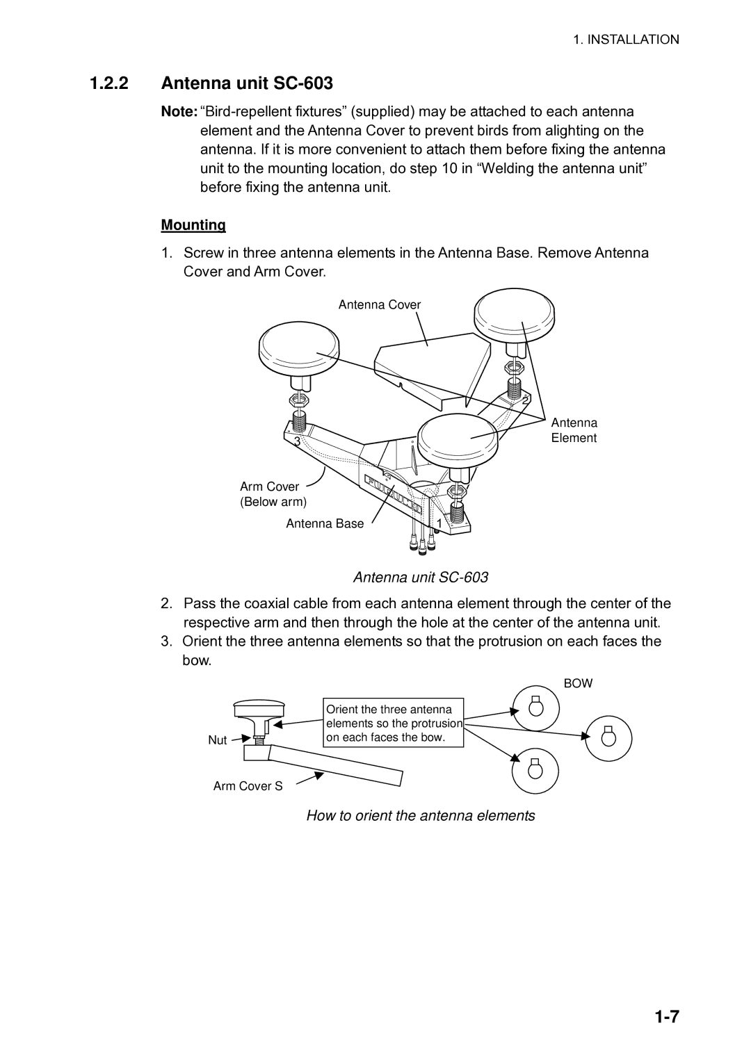 Furuno Sc 50 manual Antenna unit SC-603, Mounting, How to orient the antenna elements 