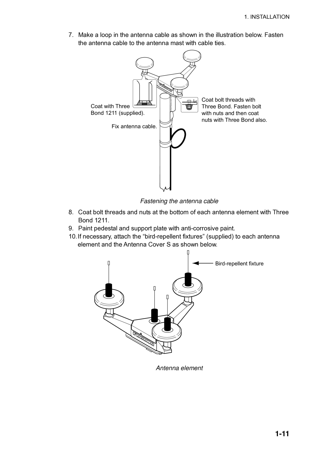 Furuno Sc 50 manual Fastening the antenna cable, Antenna element 