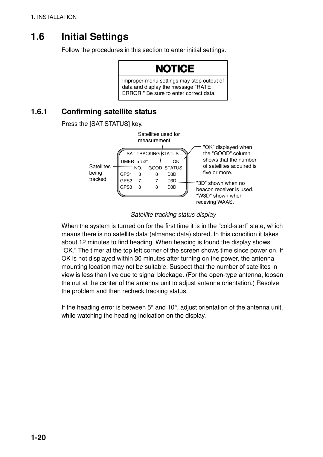 Furuno Sc 50 manual Initial Settings, Confirming satellite status, Satellite tracking status display 