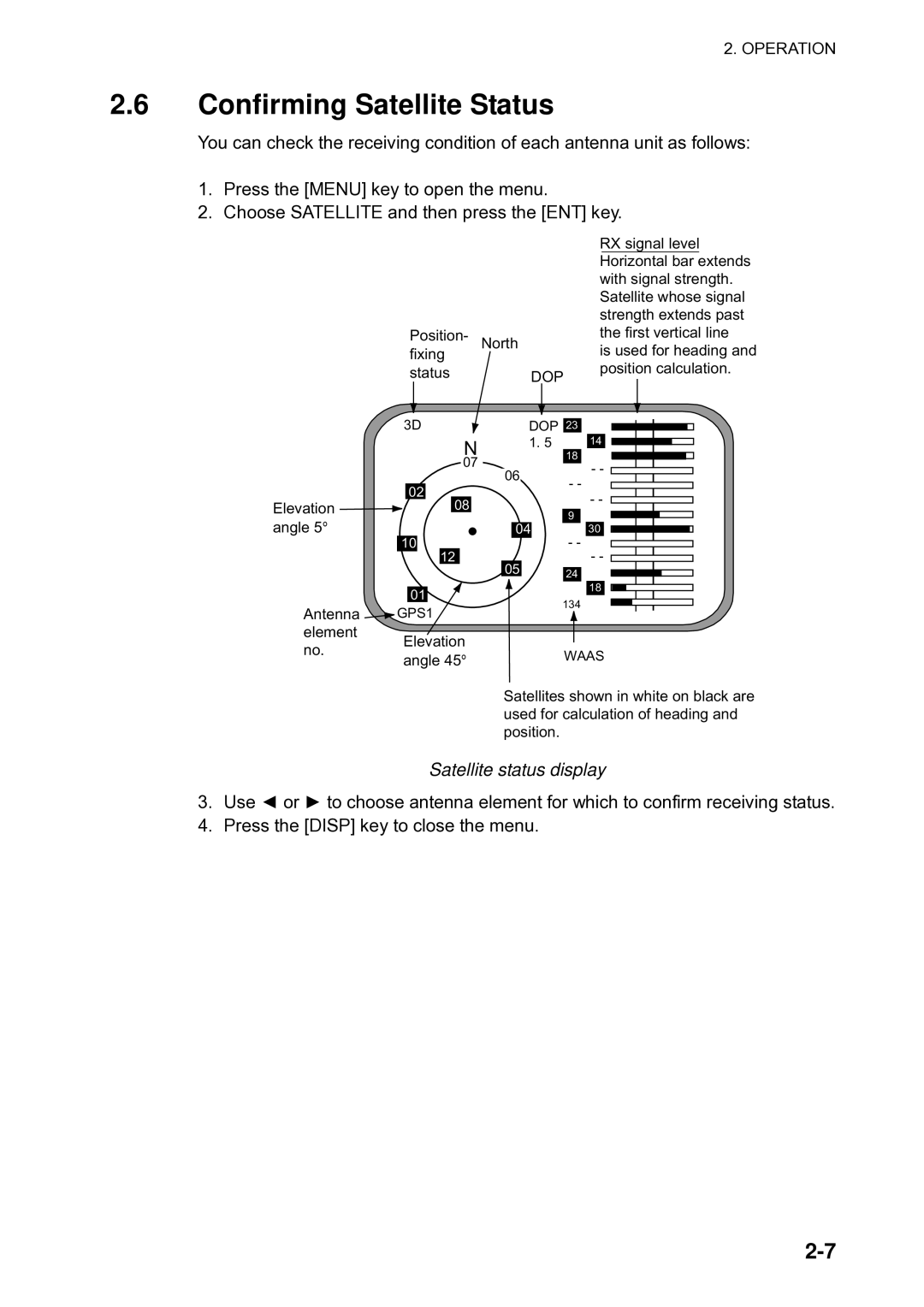 Furuno Sc 50 manual Confirming Satellite Status, Satellite status display 