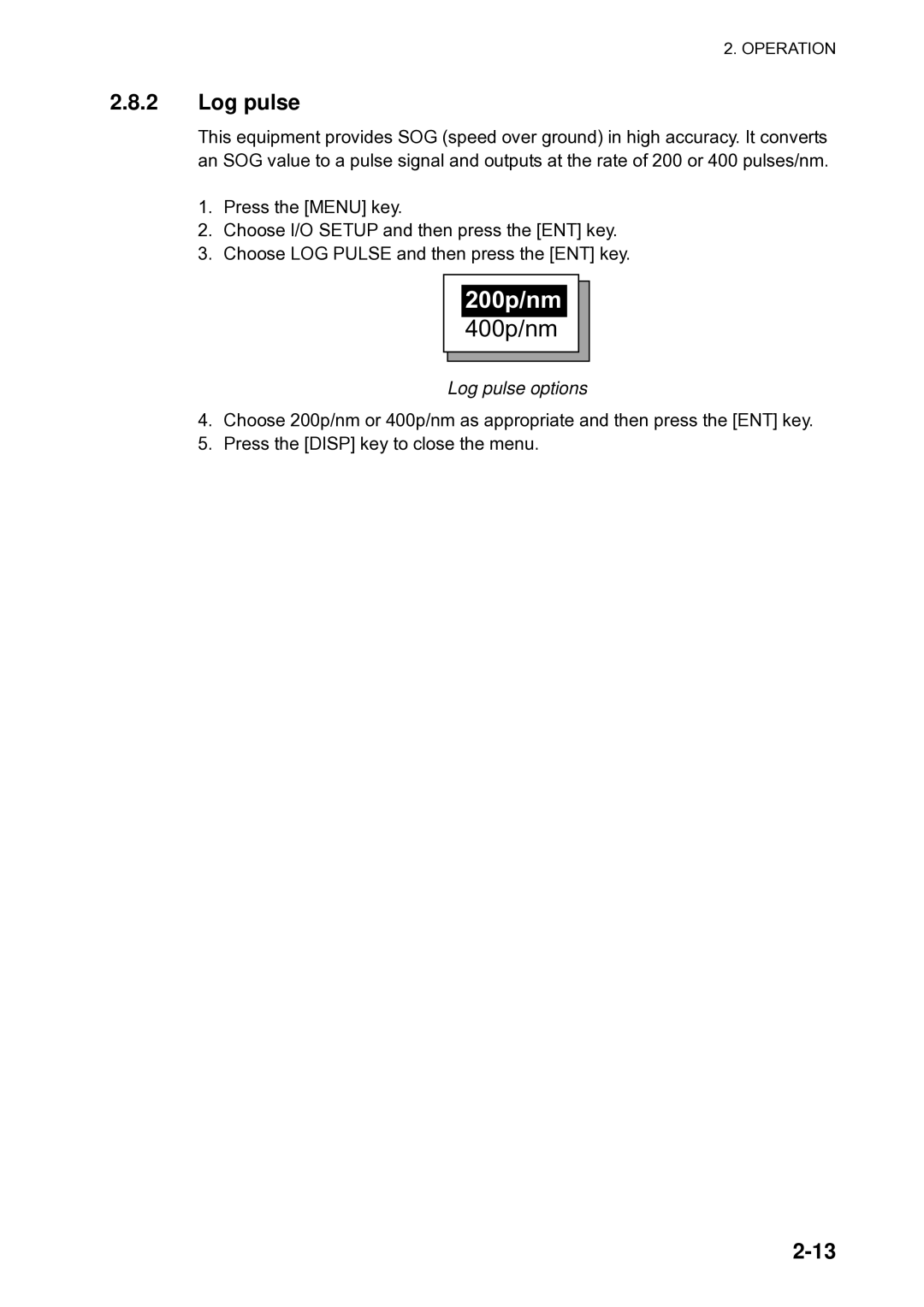 Furuno Sc 50 manual Log pulse options 