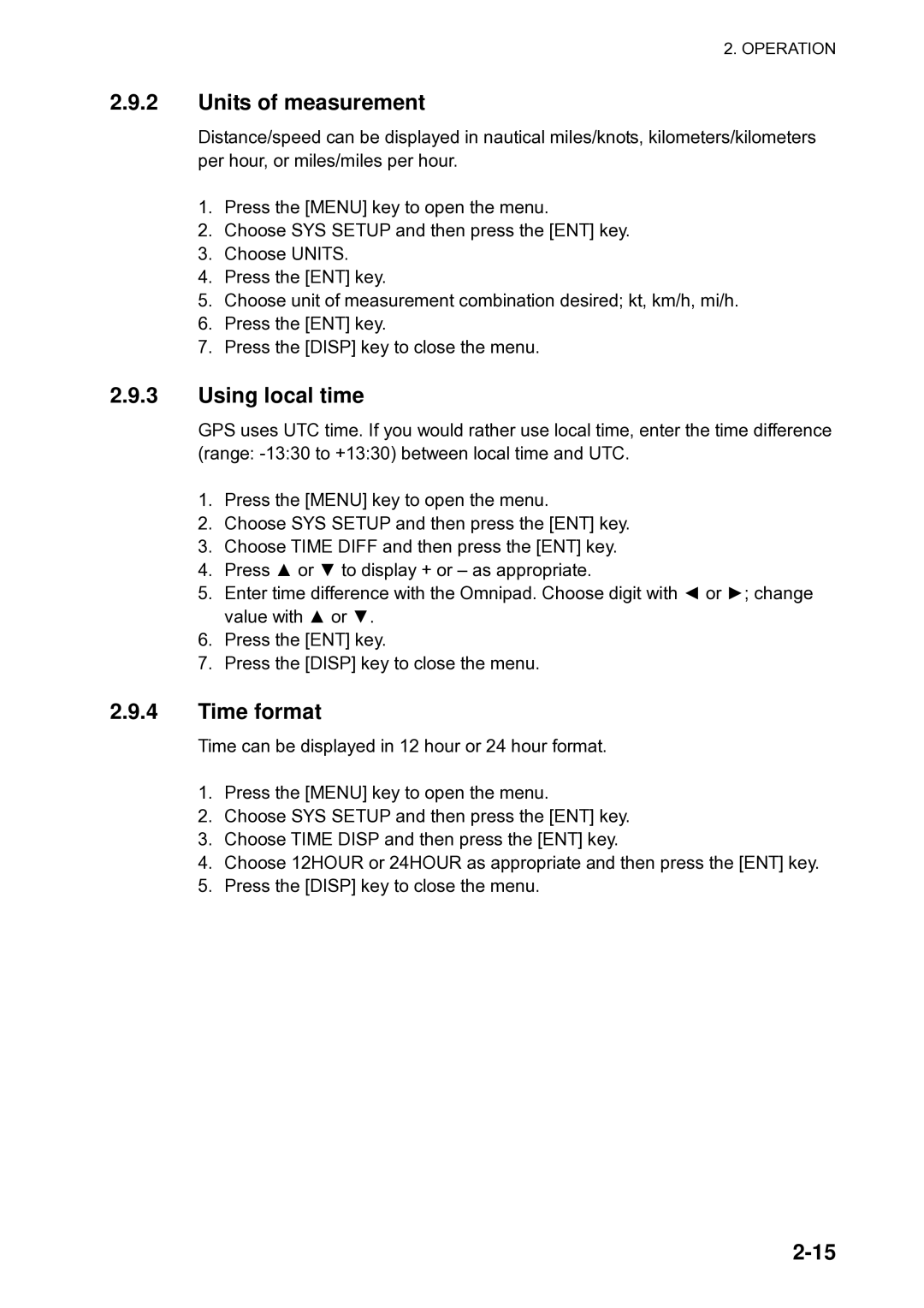 Furuno Sc 50 manual Units of measurement, Using local time, Time format 