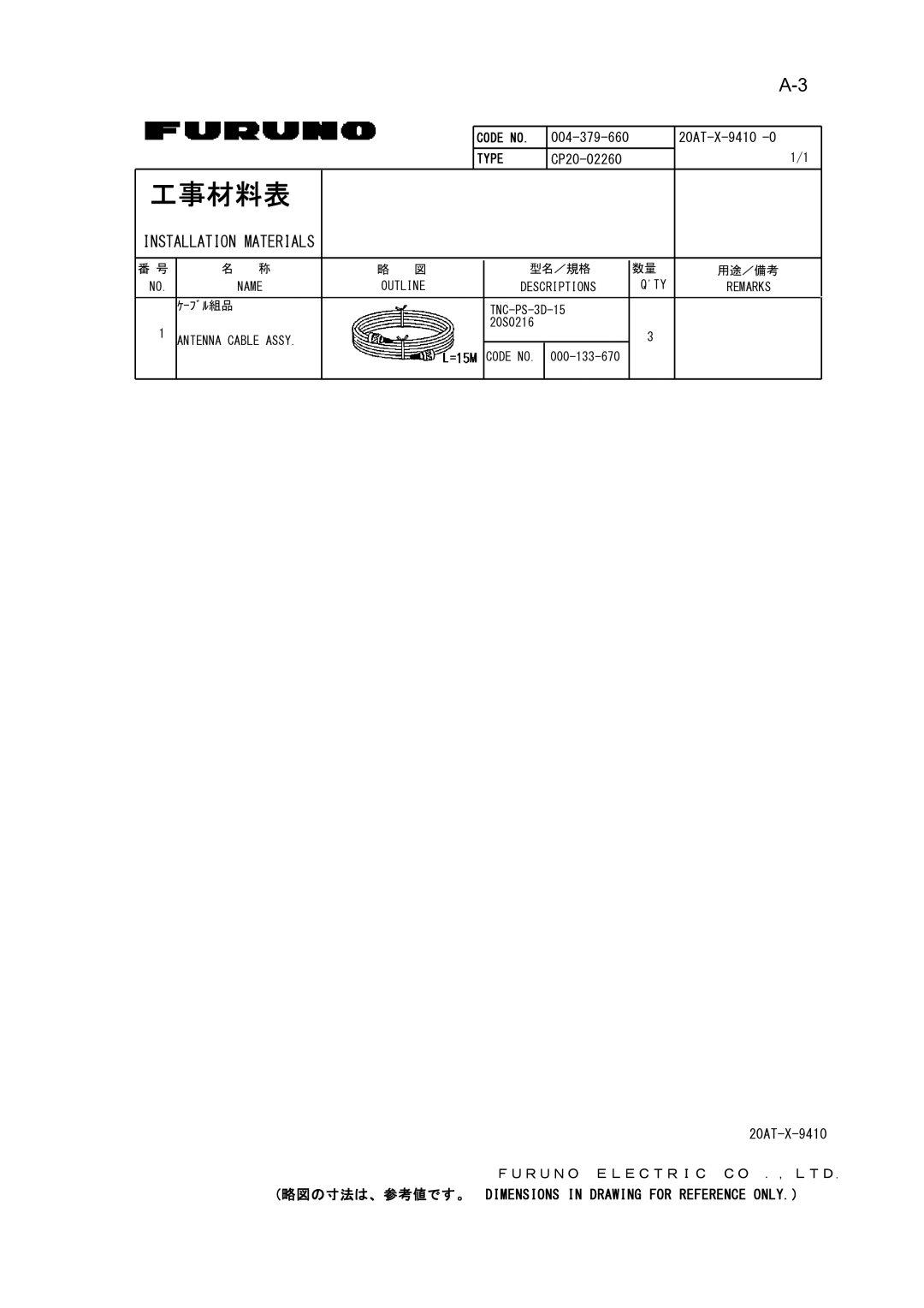 Furuno Sc 50 manual 工事材料表 