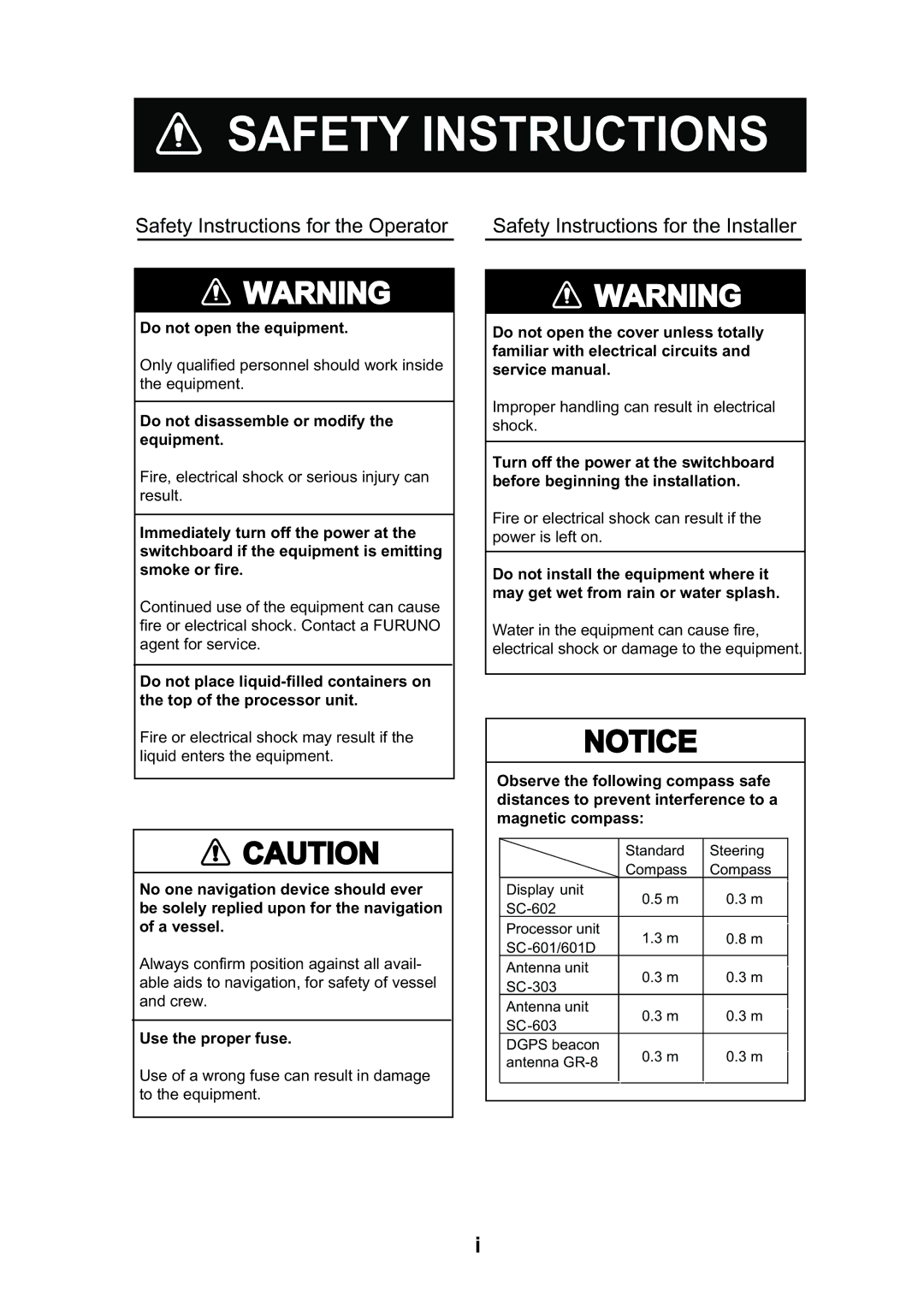 Furuno SC-60 manual Safety Instructions 