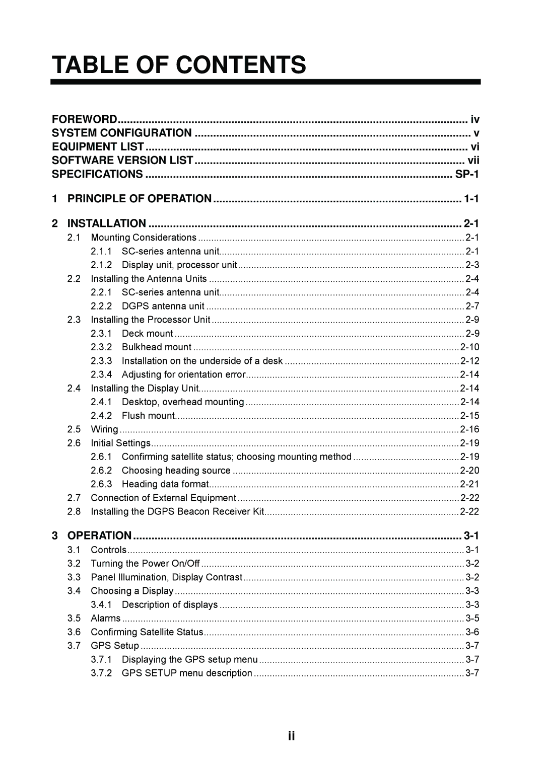 Furuno SC-60 manual Table of Contents 