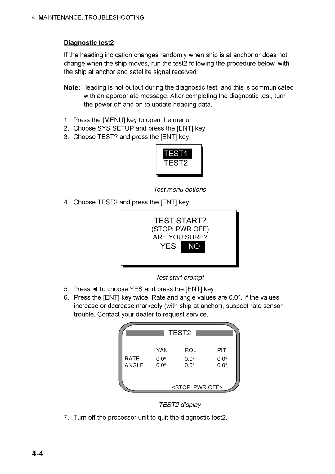 Furuno SC-60 manual Diagnostic test2, TEST2 display 