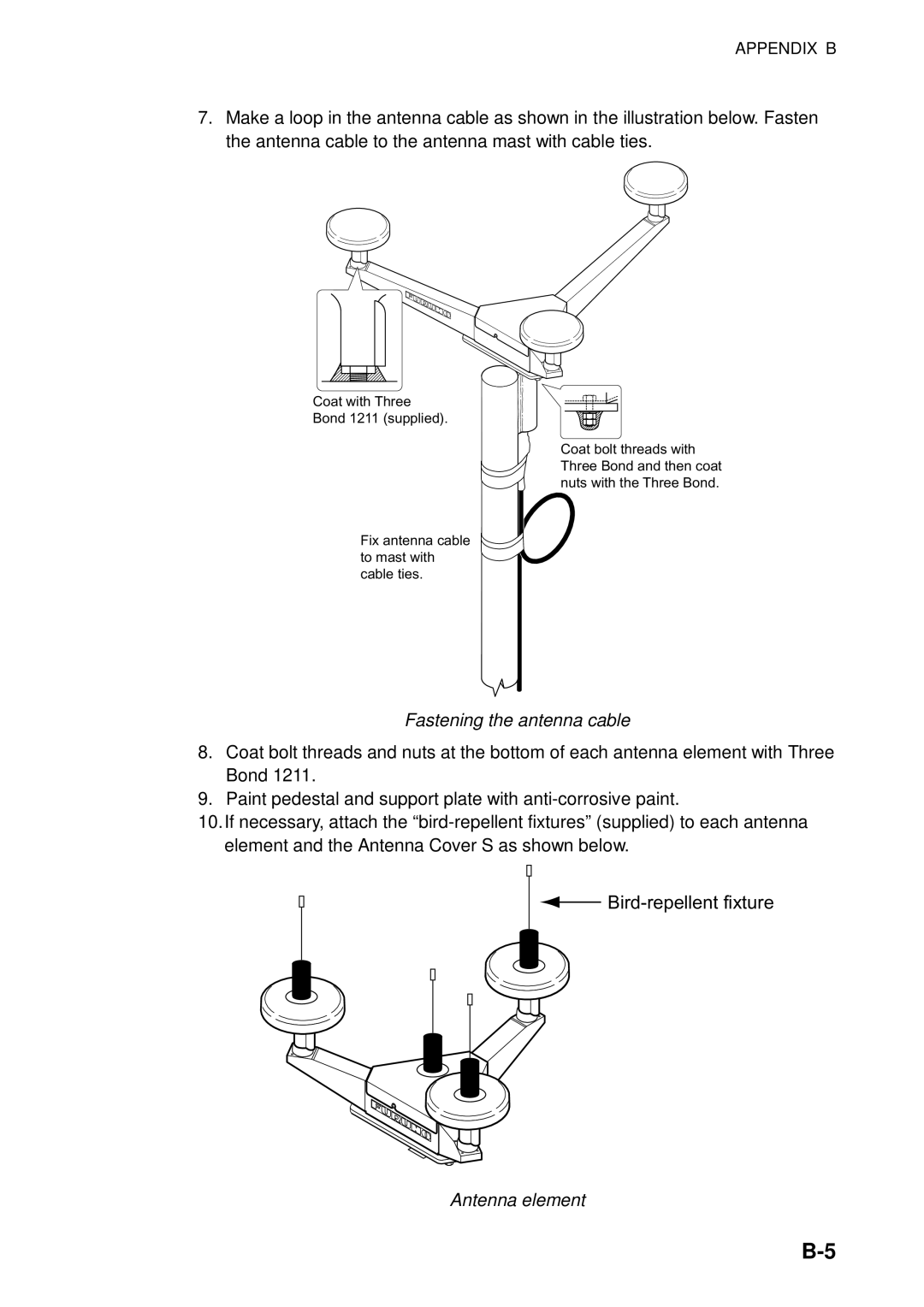 Furuno SC-60 manual Fastening the antenna cable, Antenna element 