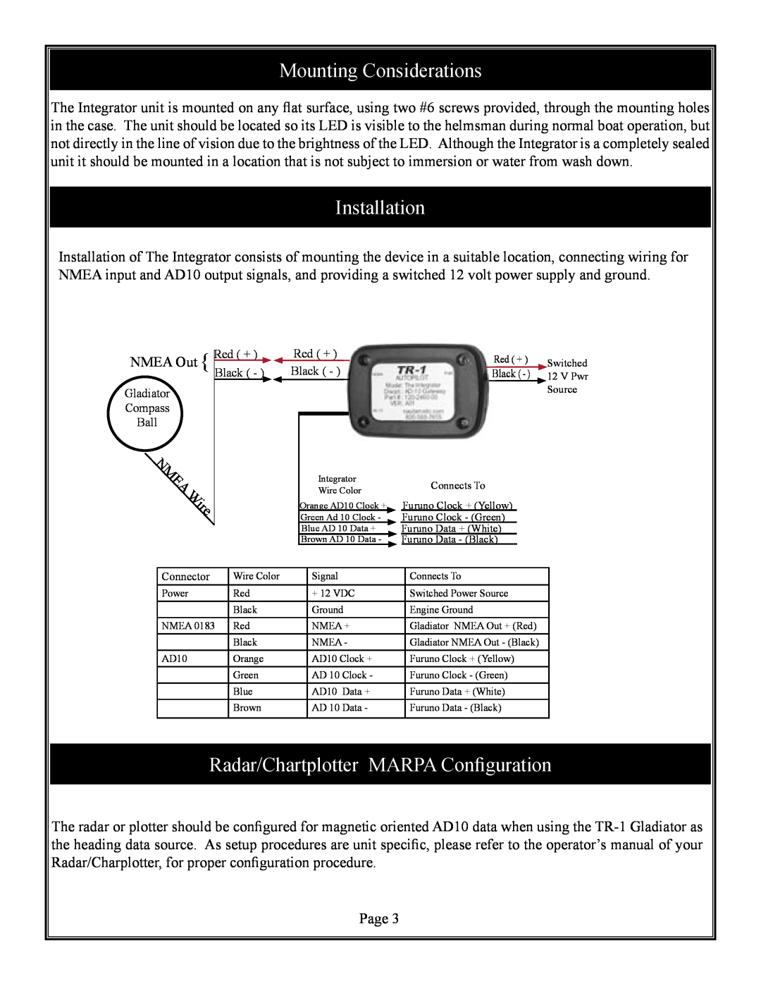 Furuno TR-1 user manual Mounting Considerations, Installation, Radar/Chartplotter MARPA Configuration 