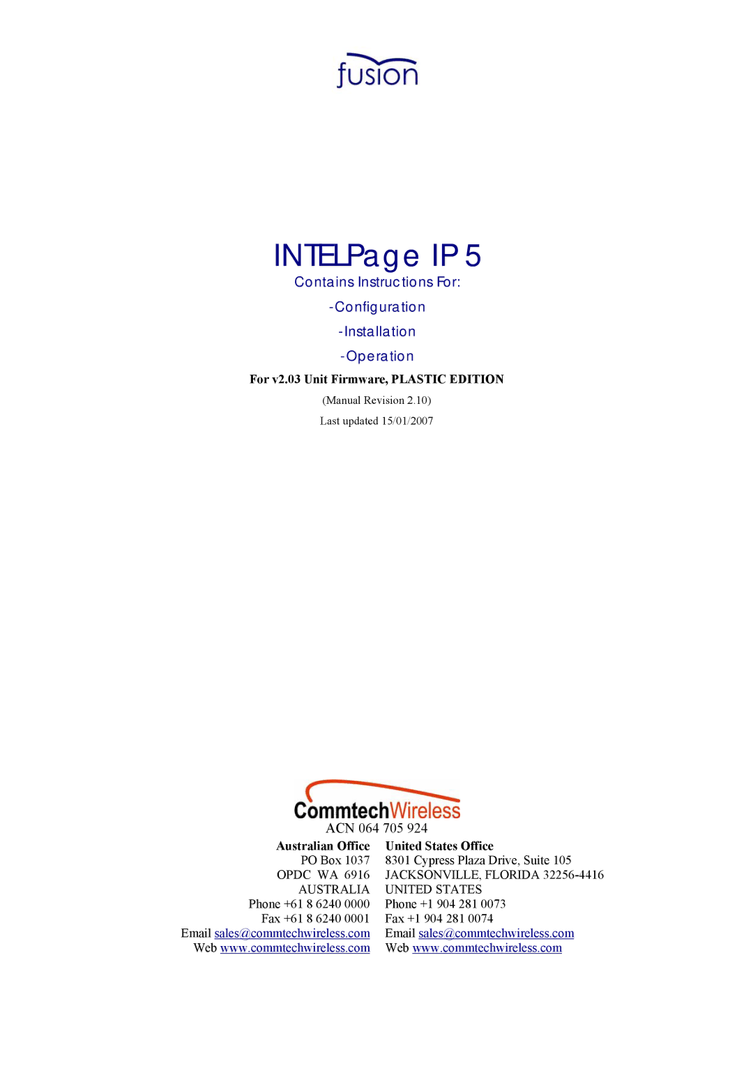 Fusion INTELPage IP 5, 2.1 manual 