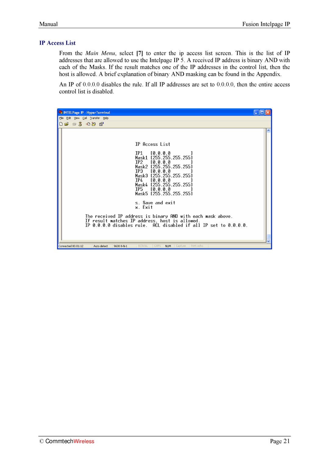 Fusion INTELPage IP 5, 2.1 manual IP Access List 