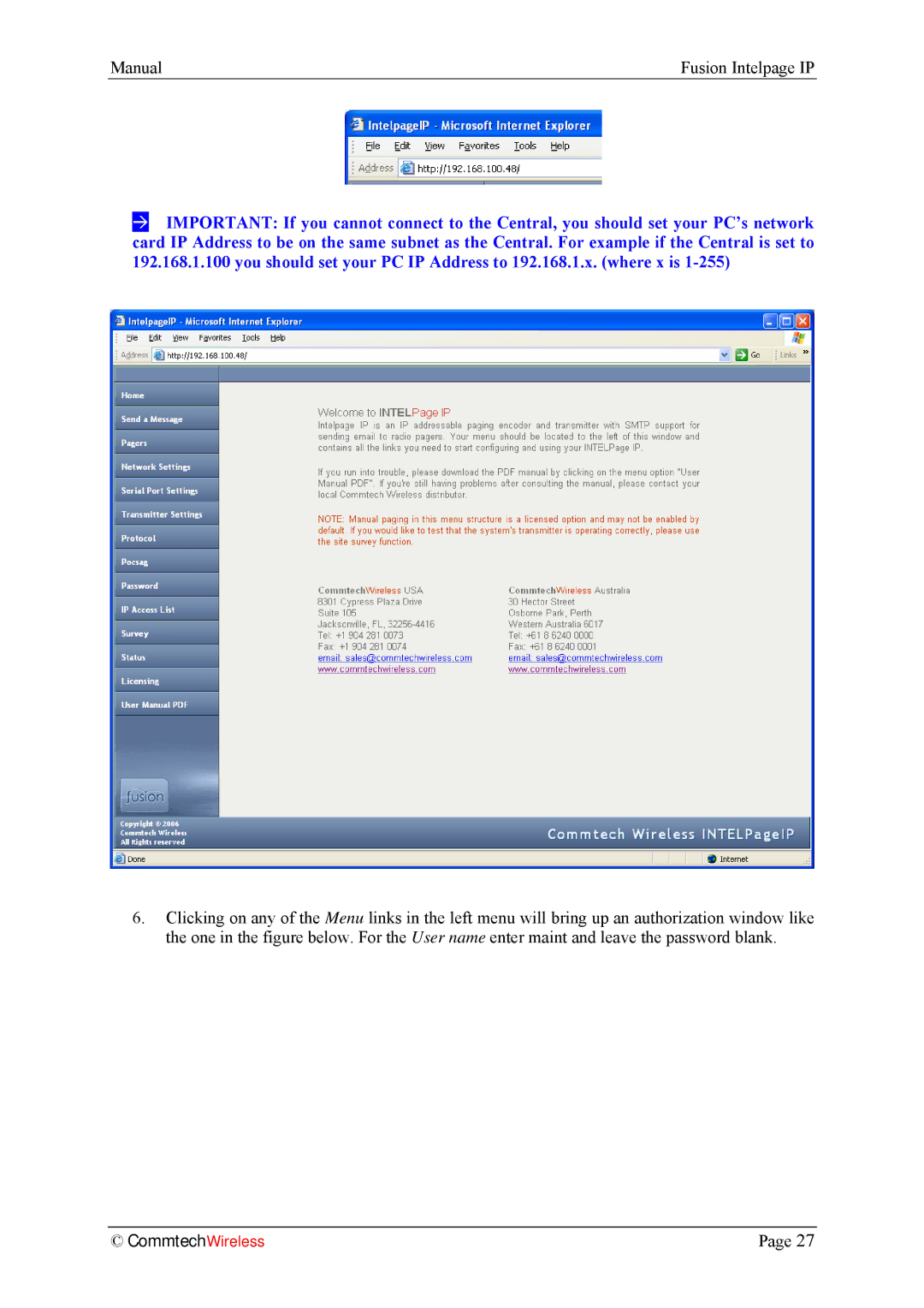 Fusion INTELPage IP 5, 2.1 manual CommtechWireless 
