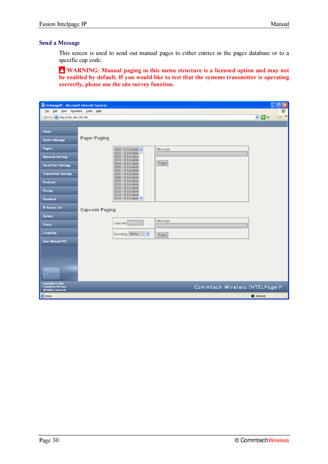 Fusion 2.1, INTELPage IP 5 manual Send a Message 
