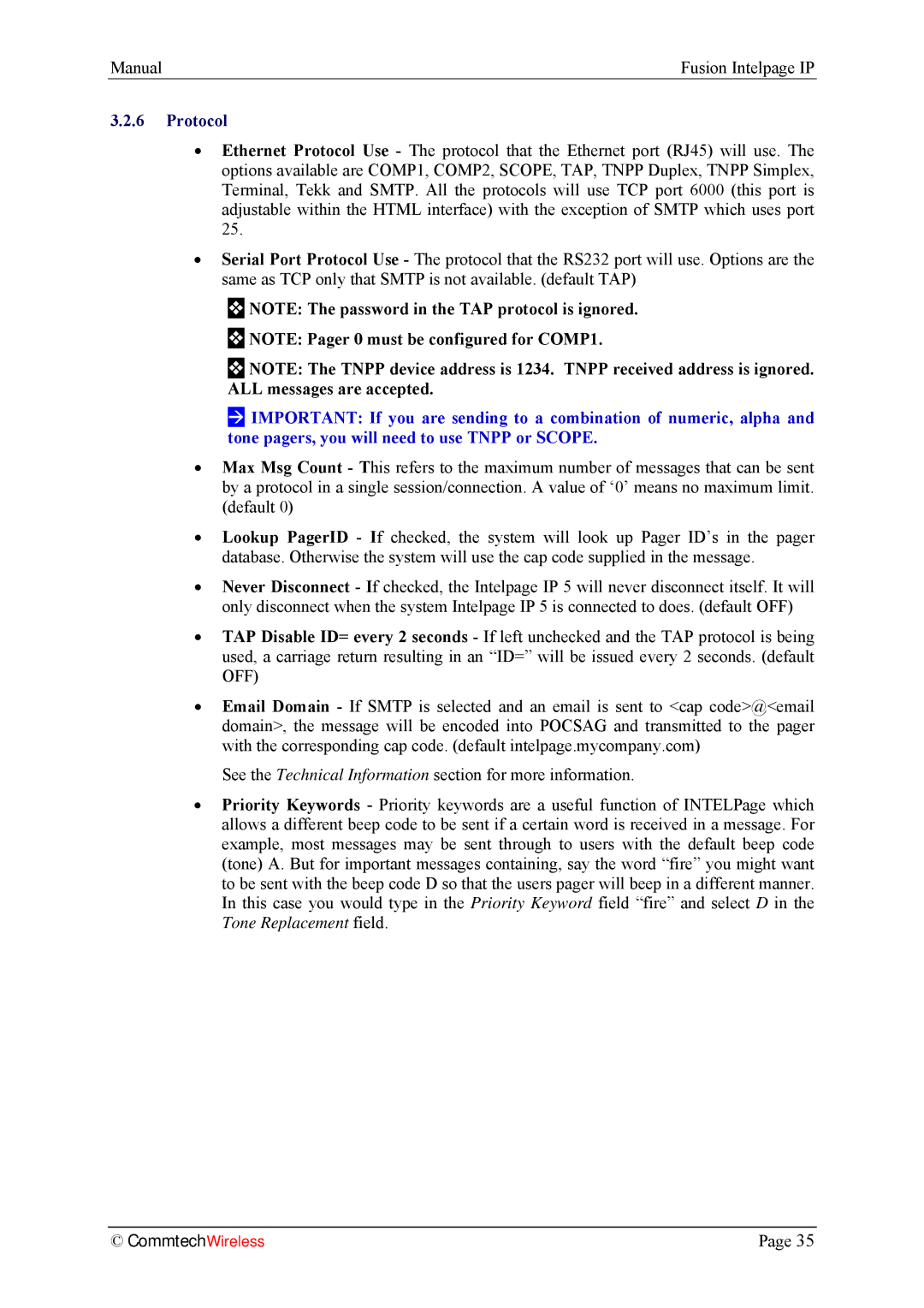 Fusion INTELPage IP 5, 2.1 manual Protocol 