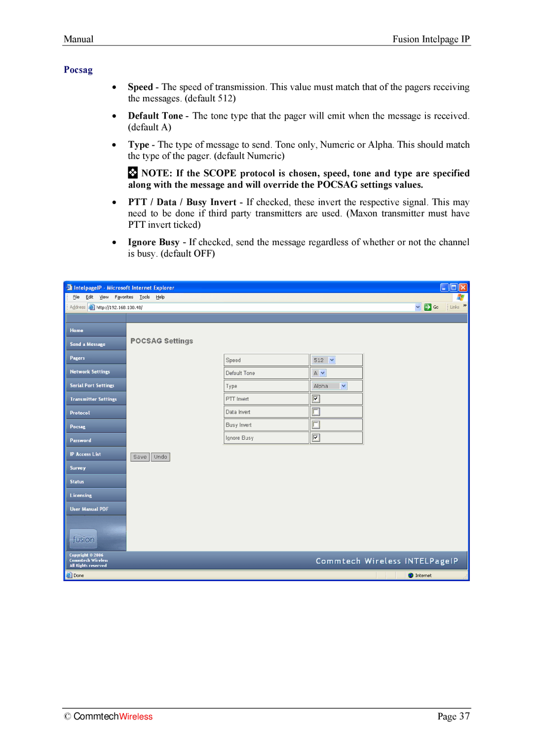 Fusion INTELPage IP 5, 2.1 manual Pocsag 
