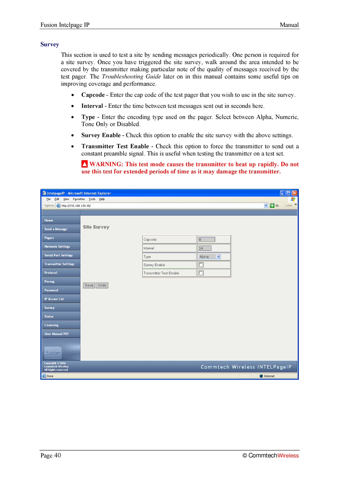 Fusion 2.1, INTELPage IP 5 manual Survey 