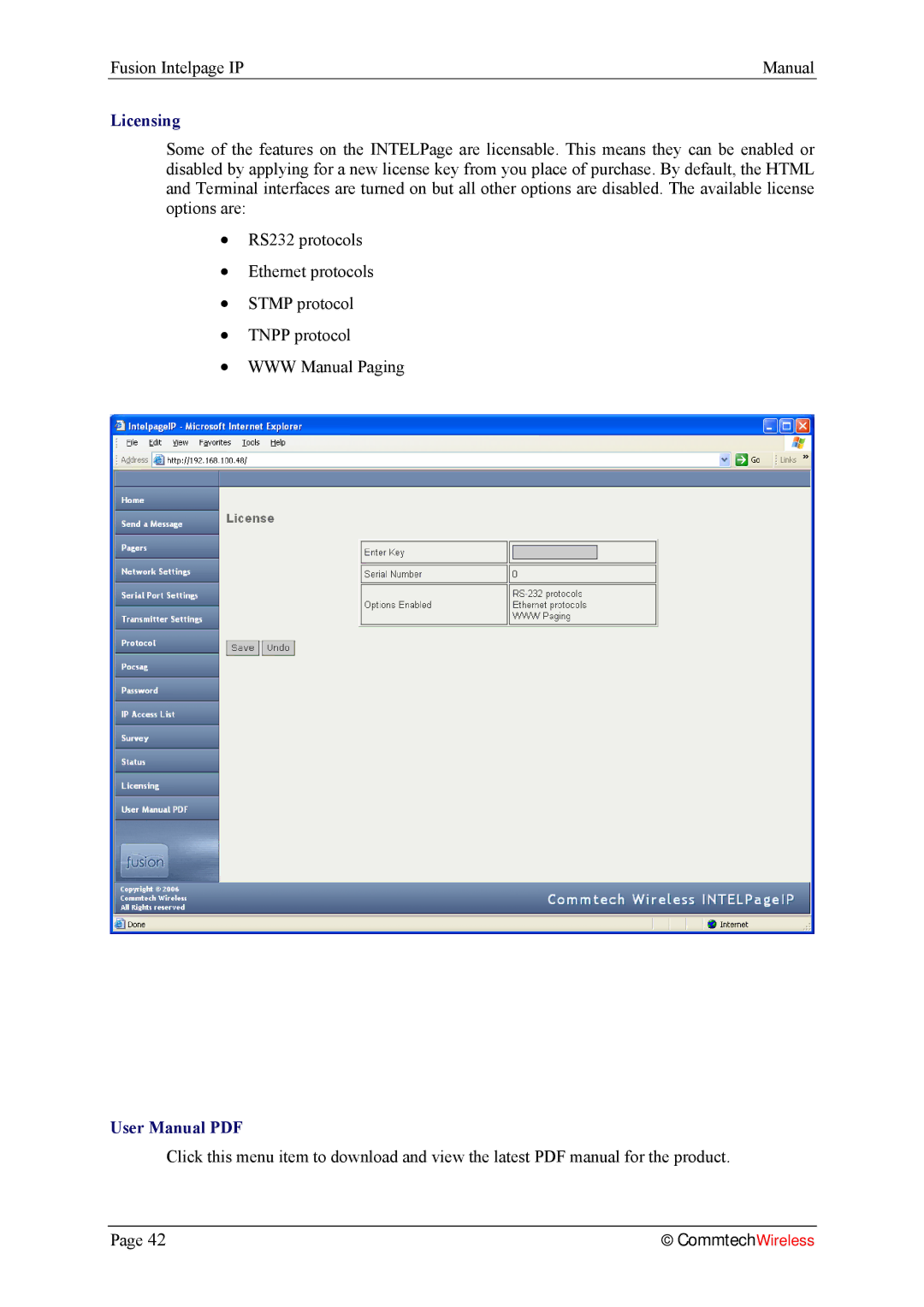 Fusion 2.1, INTELPage IP 5 manual Licensing 