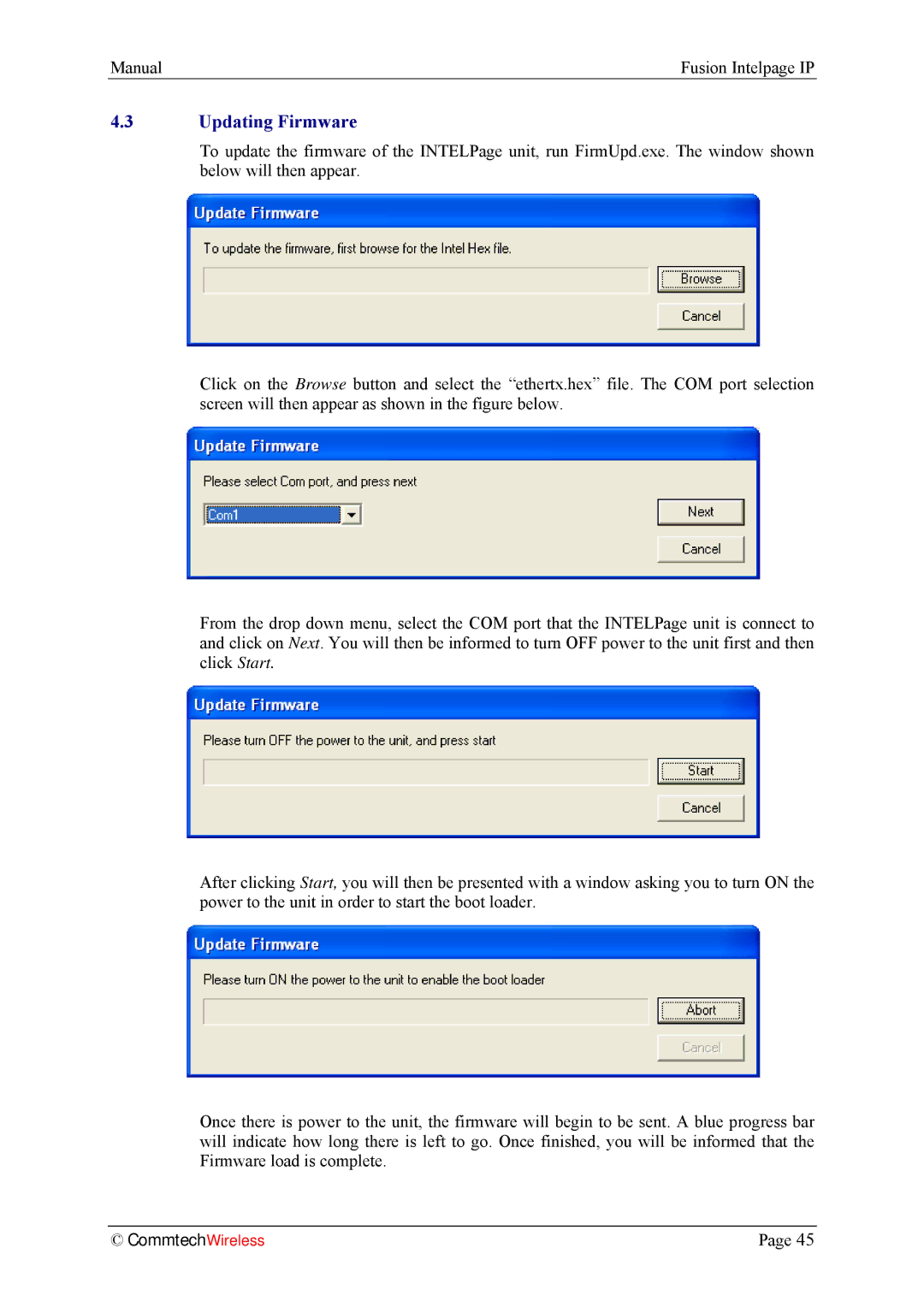 Fusion INTELPage IP 5, 2.1 manual Updating Firmware 