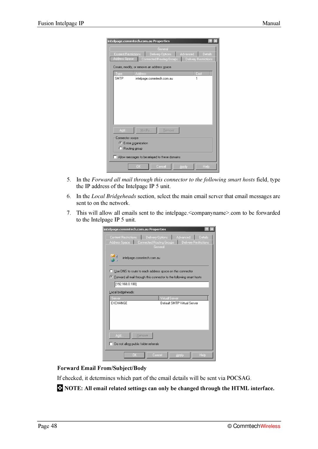 Fusion 2.1, INTELPage IP 5 manual Forward Email From/Subject/Body 