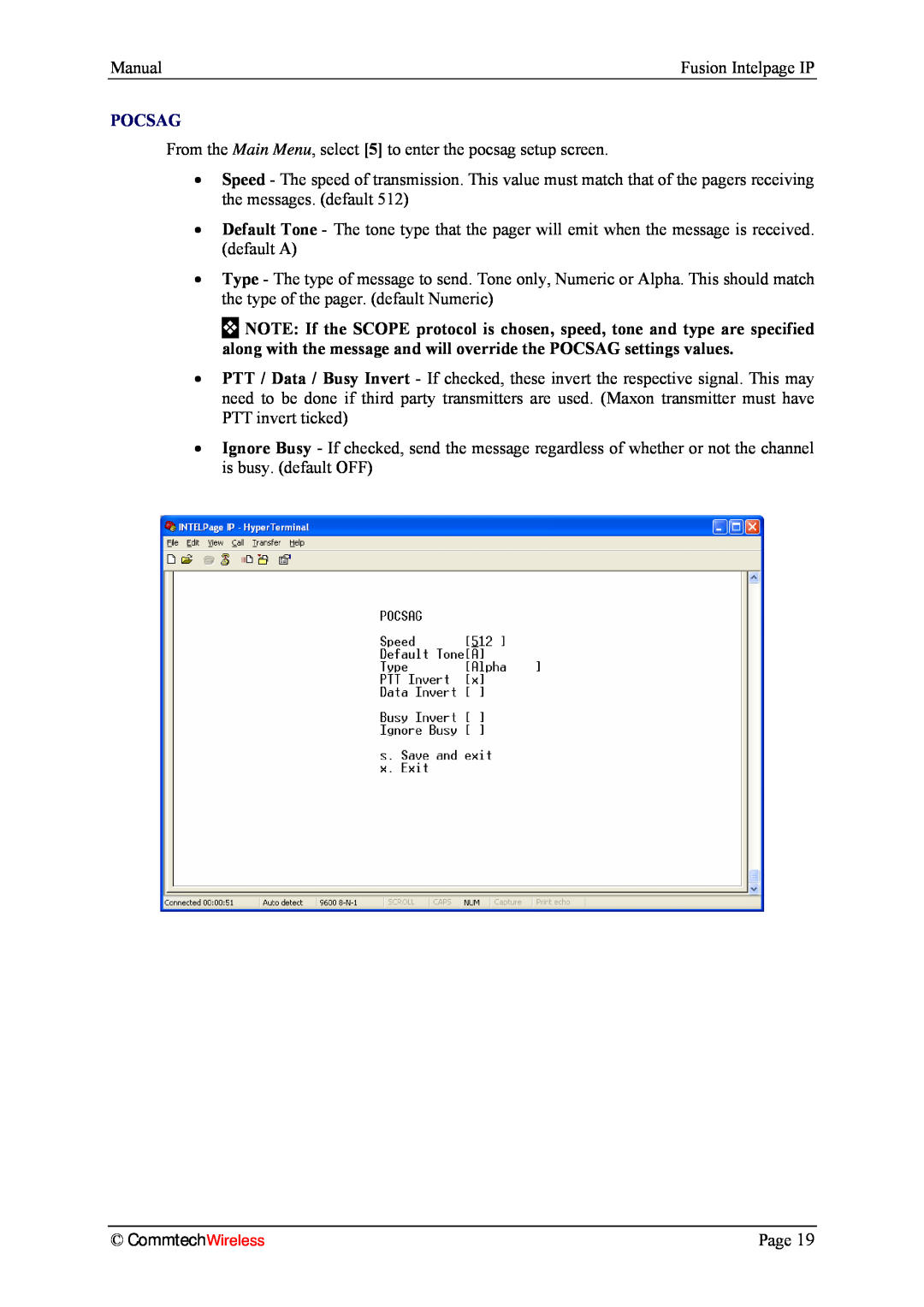 Fusion INTELPage IP 5, 2.1 manual Pocsag, CommtechWireless 