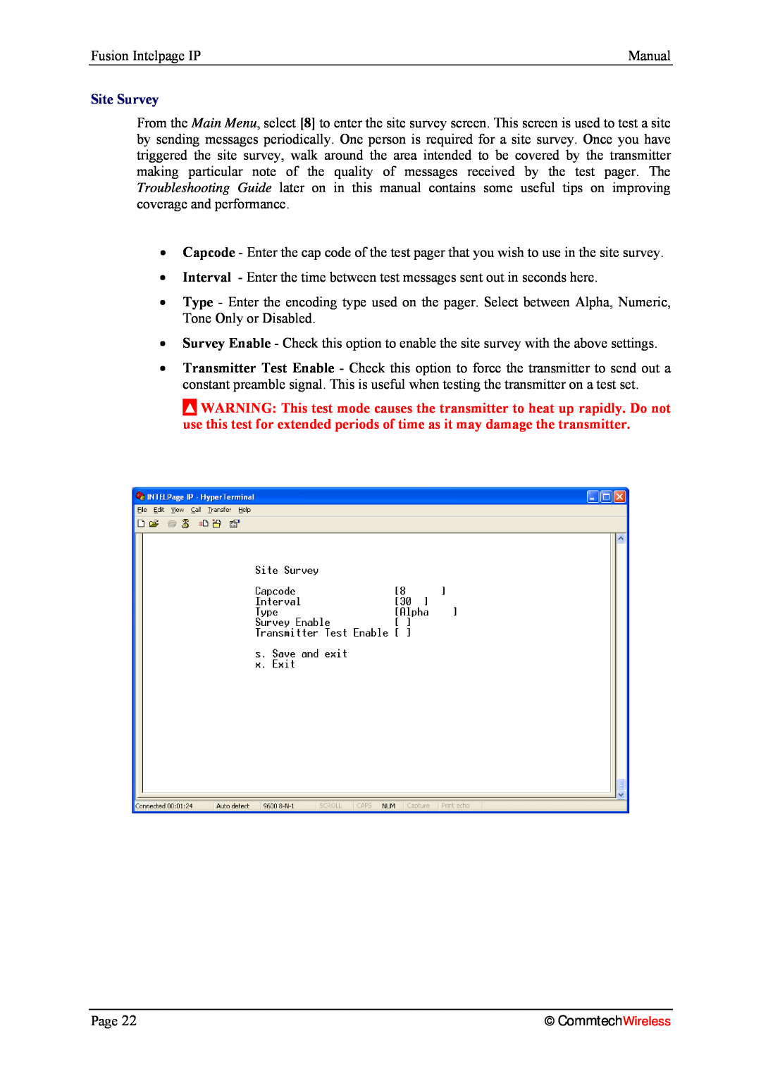 Fusion 2.1, INTELPage IP 5 manual Site Survey, CommtechWireless 