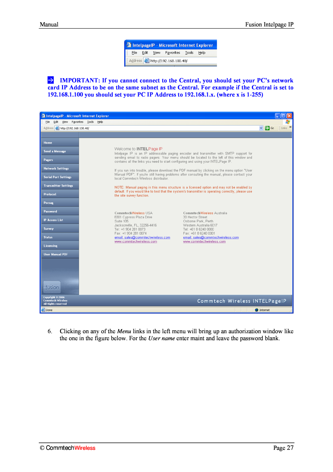 Fusion INTELPage IP 5, 2.1 manual CommtechWireless, Manual 