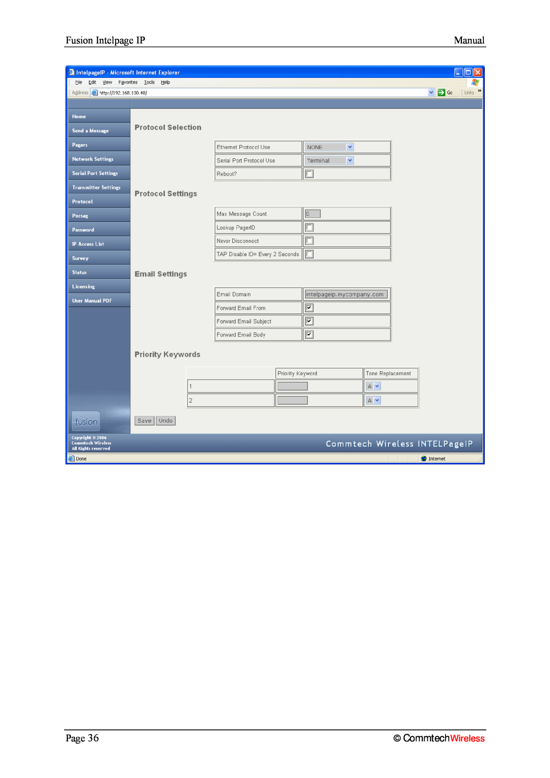 Fusion 2.1, INTELPage IP 5 manual Fusion Intelpage IP, Manual, CommtechWireless 