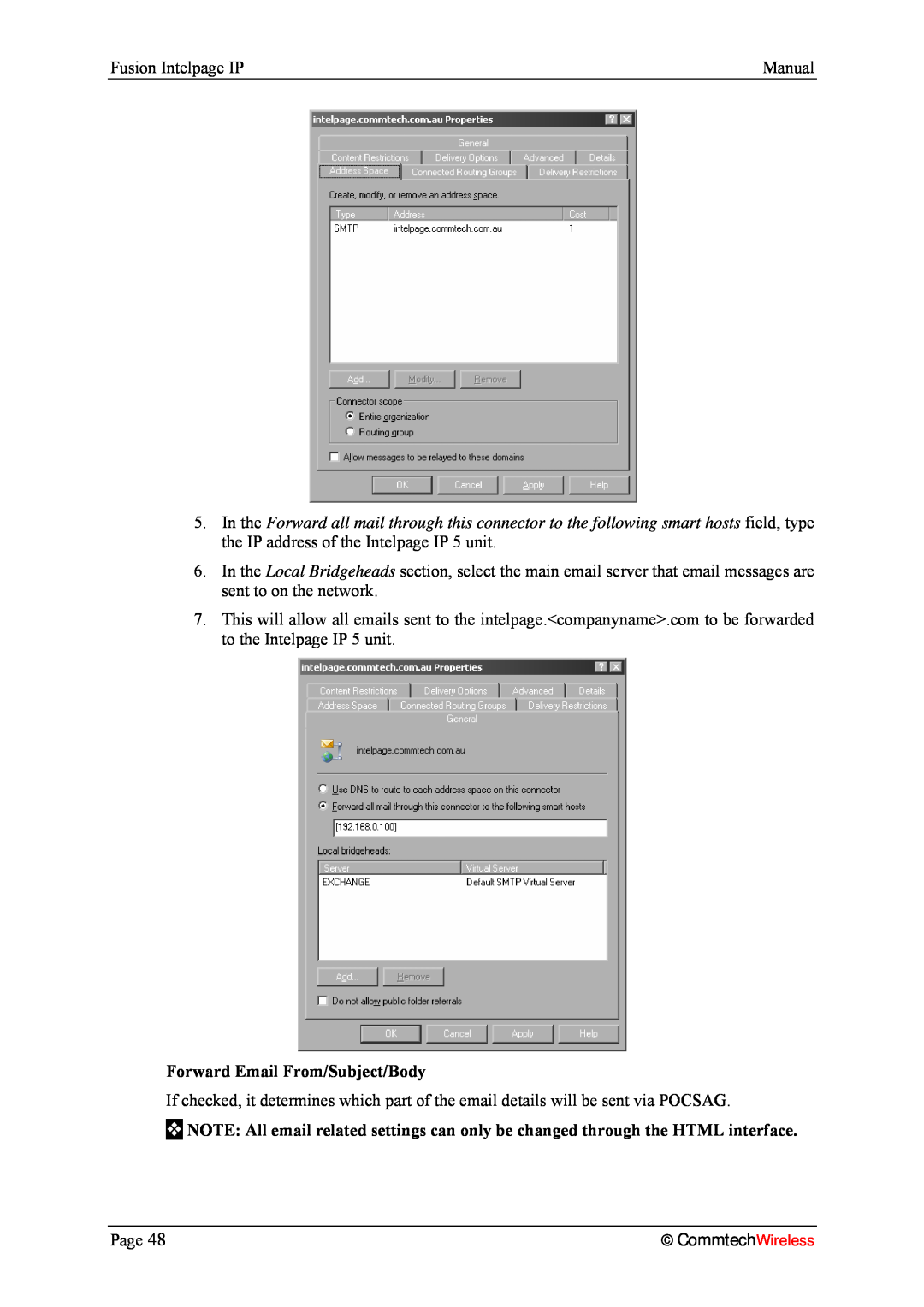 Fusion 2.1, INTELPage IP 5 manual Forward Email From/Subject/Body, CommtechWireless 
