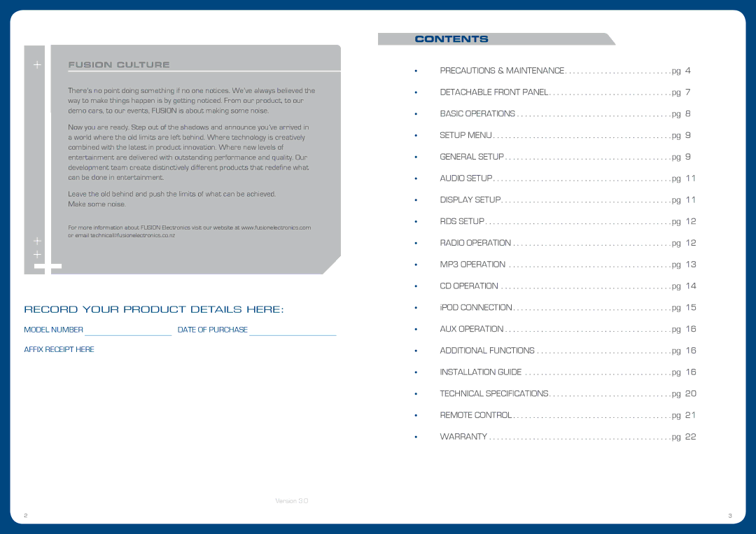 Fusion CA-CD500 operation manual Contents 