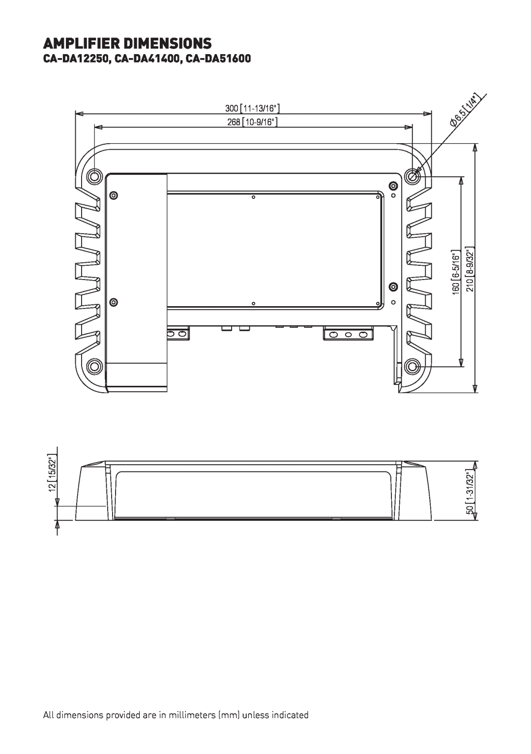 Fusion user manual Amplifier Dimensions, CA-DA12250, CA-DA41400, CA-DA51600 