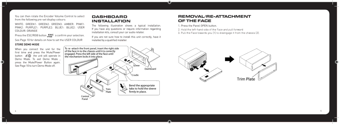 Fusion CA-ML600 instruction manual Dashboard Installation, REMOVAL/RE-ATTACHMENT of the Face, Store Demo Mode 