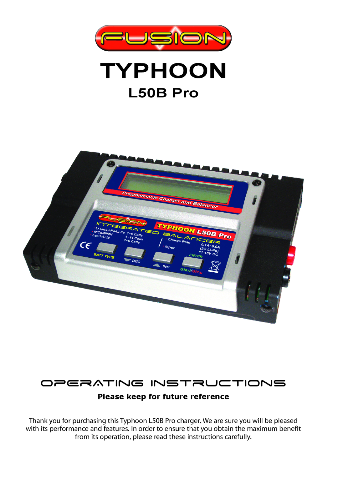 Fusion L50B PRO operating instructions Typhoon, Please keep for future reference 