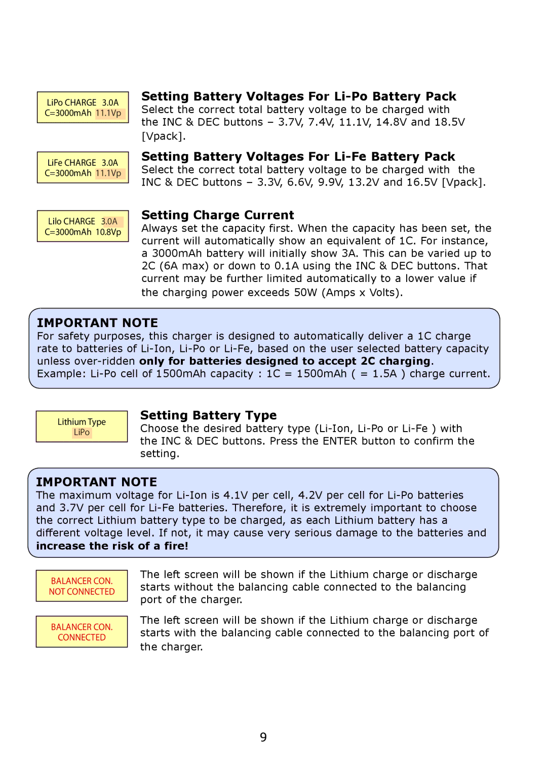 Fusion L50B PRO Setting Battery Voltages For Li-Po Battery Pack, Setting Battery Voltages For Li-Fe Battery Pack 