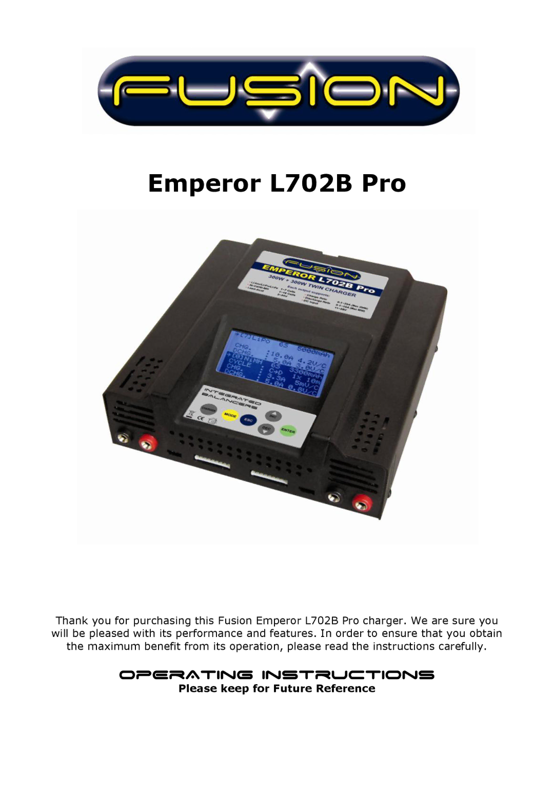 Fusion operating instructions Emperor L702B Pro 