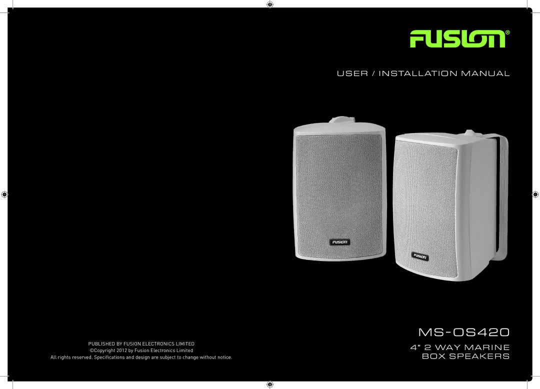 Fusion MS-0S420 specifications E R / I N Stallatio N Manual, WAY MAR I N E BOX Speake RS 