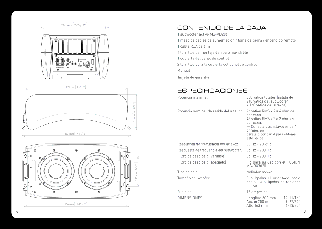 Fusion MS-AB206 manual Contenido DE LA Caja, Especificaciones 