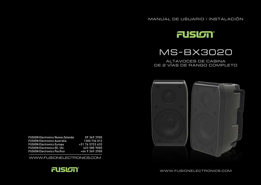Fusion MS-BX3020 manual Manual De Usuario / Instalación, ALTAVOCES DE CABINA DE 2 VÍAS DE RANGO COMPLETO 