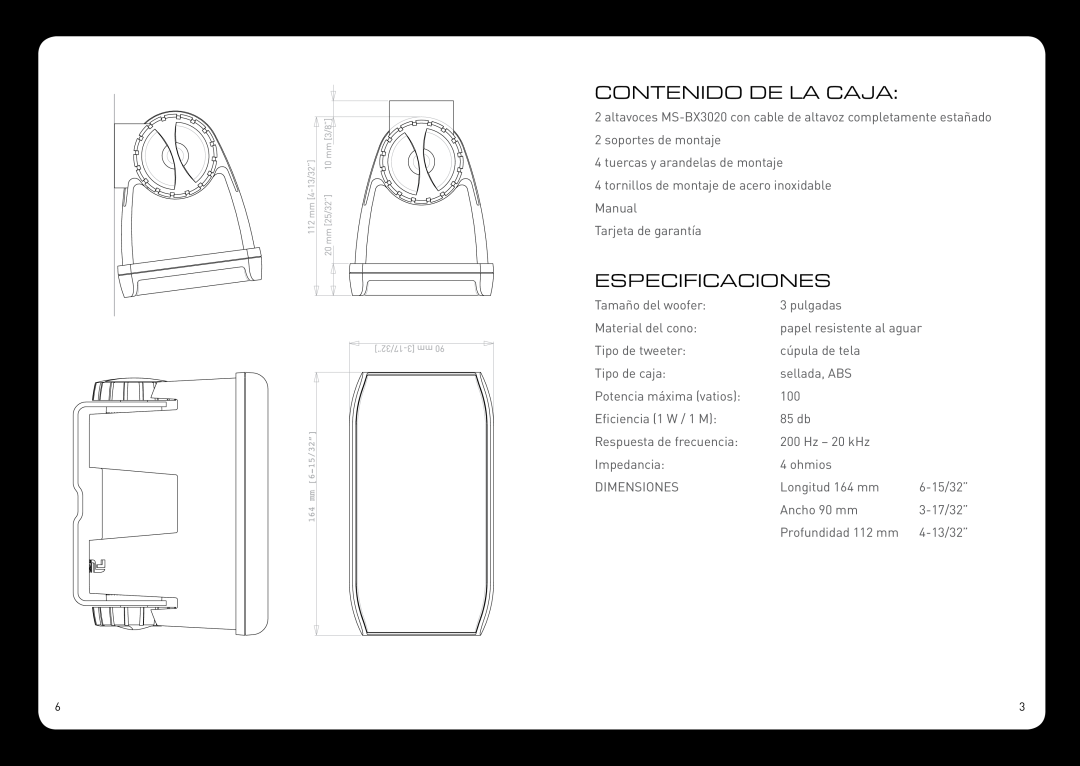Fusion MS-BX3020 manual Contenido De La Caja, Especificaciones 